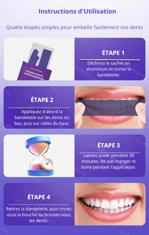 Bandelettes Blanchissantes Violettes – Sourire Éclatant en 30 Minutes | Émail Préservé