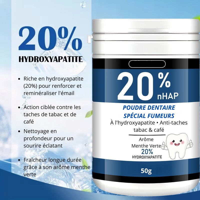 Poudre Dentaire Blanchissante 20% nHAP – Spearmint | Sans Produits Chimiques Agressifs